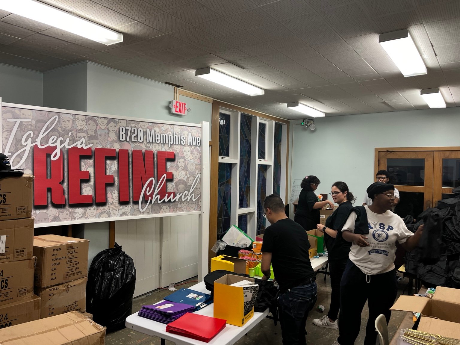 Preparing school supplies together